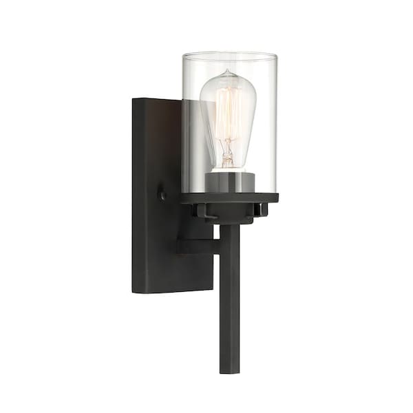 Designers Fountain Jedrek 4.5in 1-Light Black Industrial Indoor Vanity with Clear Glass Shade 93301-BK - main
